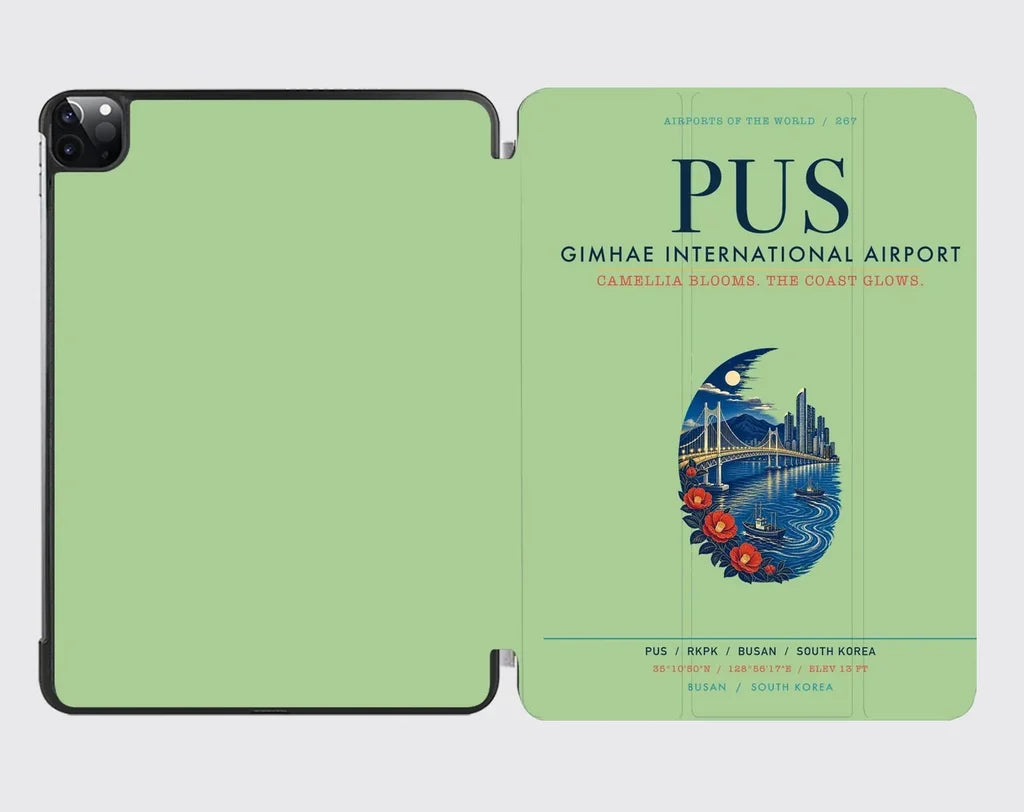 Gimhae International Airport Busan (PUS) design on light green ipad tablet case