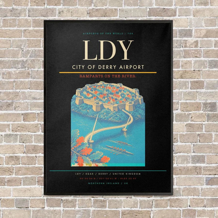 City of Derry Airport LDY vertical canvas print - framed - black background