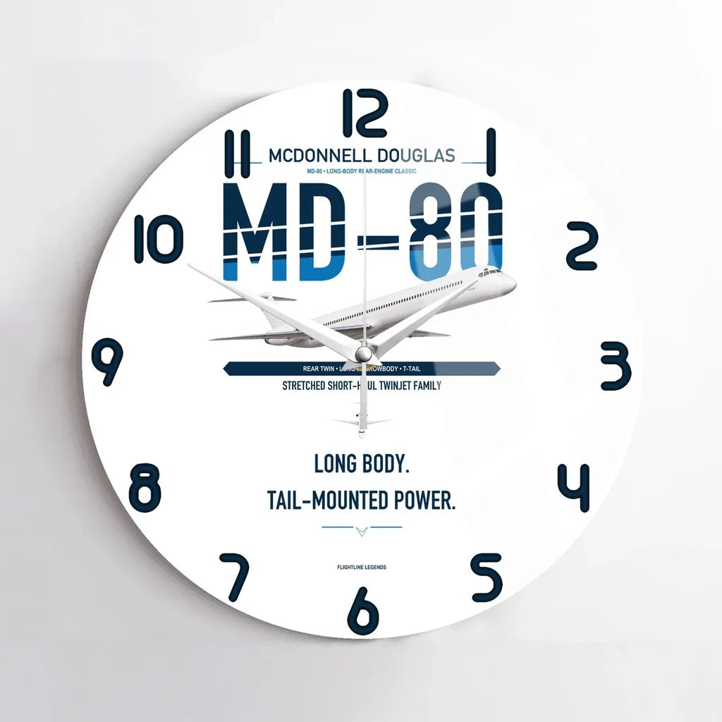 McDonnell Douglas MD-80 design on white no frame wall clock