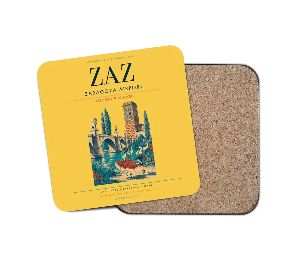 Zaragoza Airport (ZAZ) design on yellow 1 piece coaster