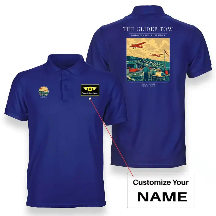 VINTAGE G4249 - The Glider Tow - Double-Side Polo T-Shirt design on blue+name