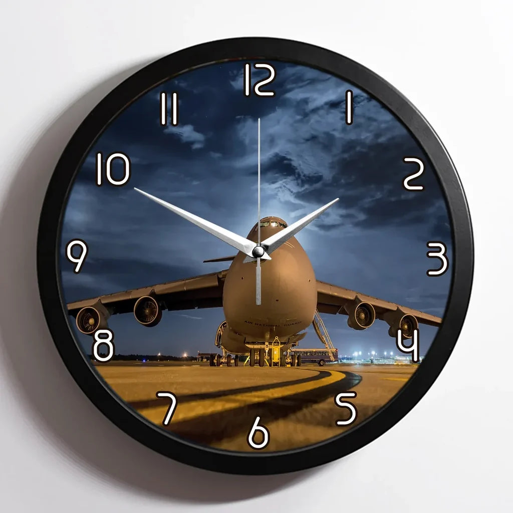 Amazing Military Aircraft at aviation design on premium wood and metal wall clock.
