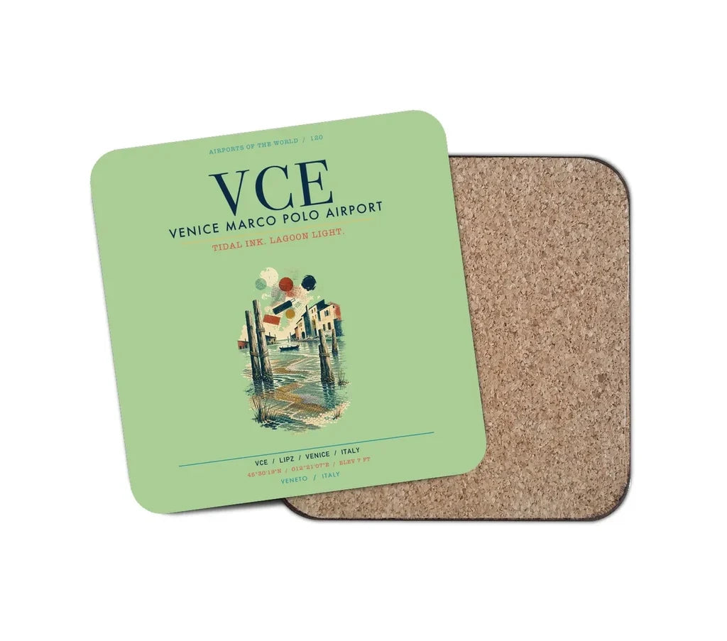 Venice Marco Polo Airport (VCE) design on light green 1 piece coaster