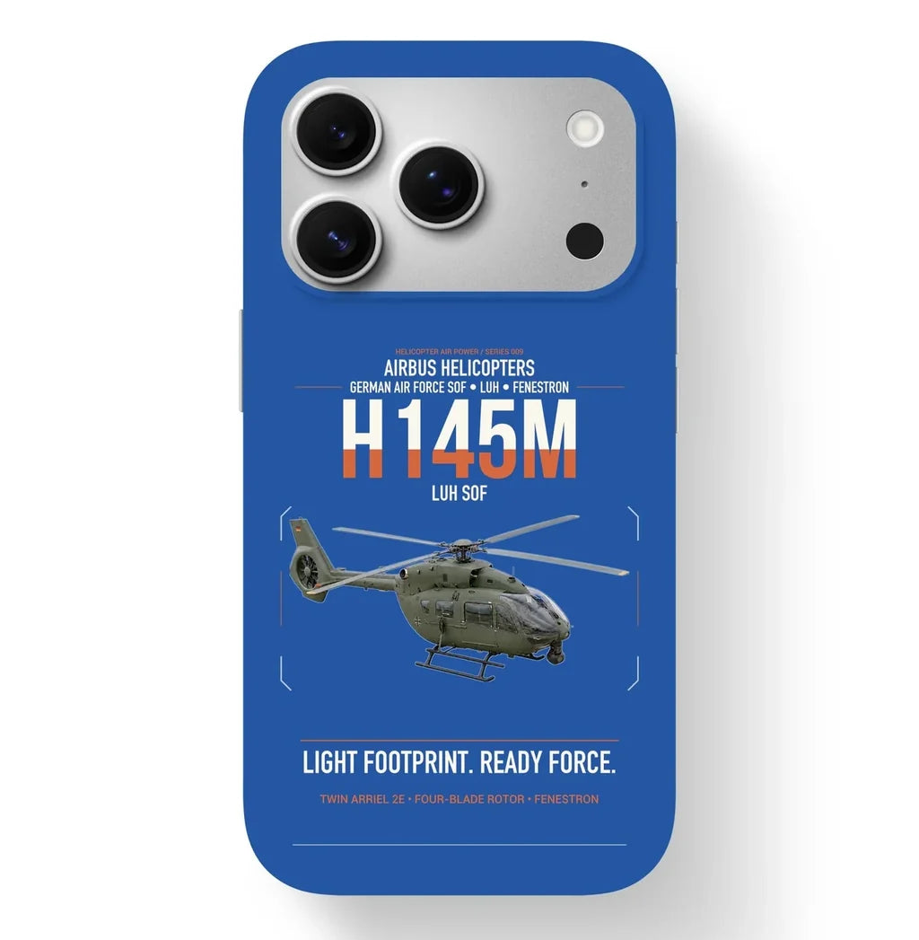 Airbus Helicopters H145M LUH SOF design on blue magsafe iphone case, for iPhone 17 Pro