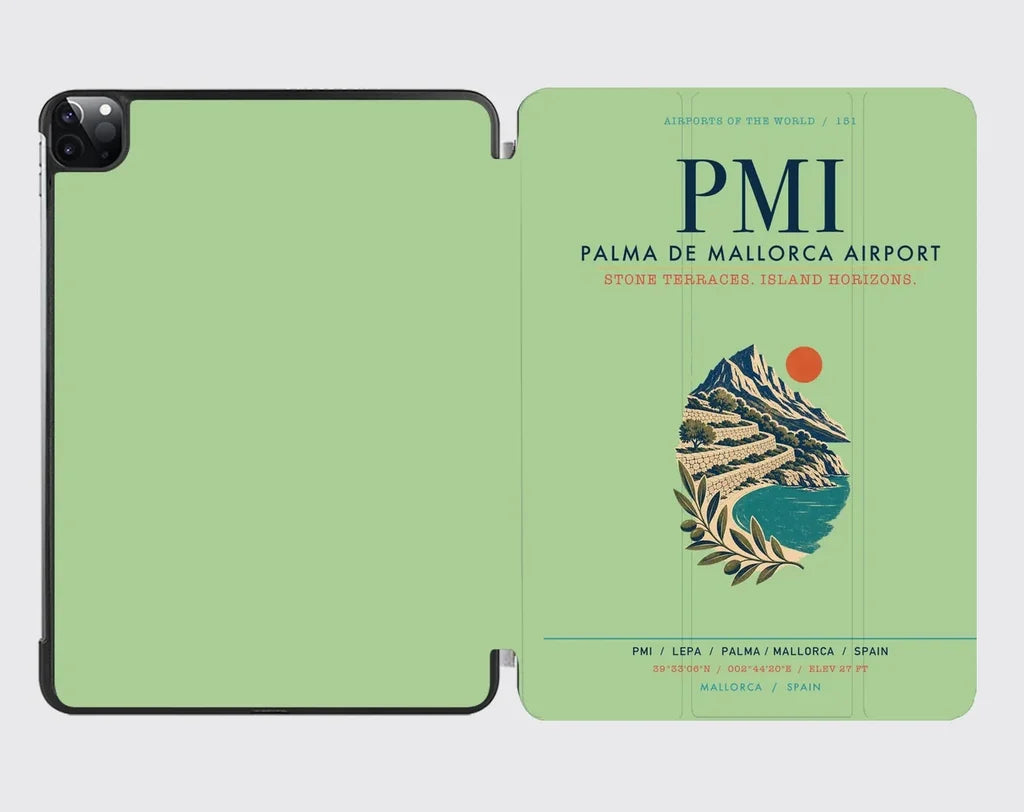 Palma de Mallorca Airport (PMI) design on light green ipad tablet case