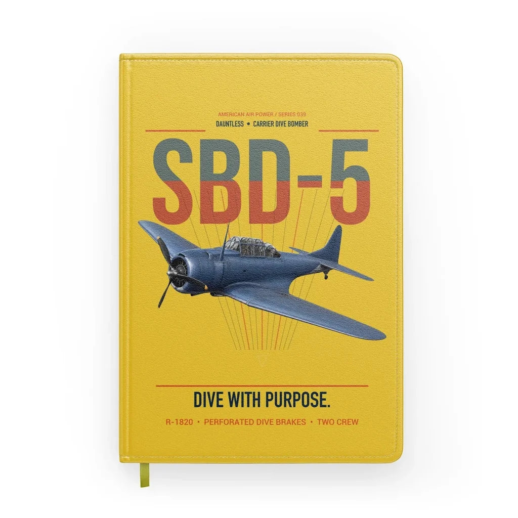SBD-5 Dauntless design on yellow notebook