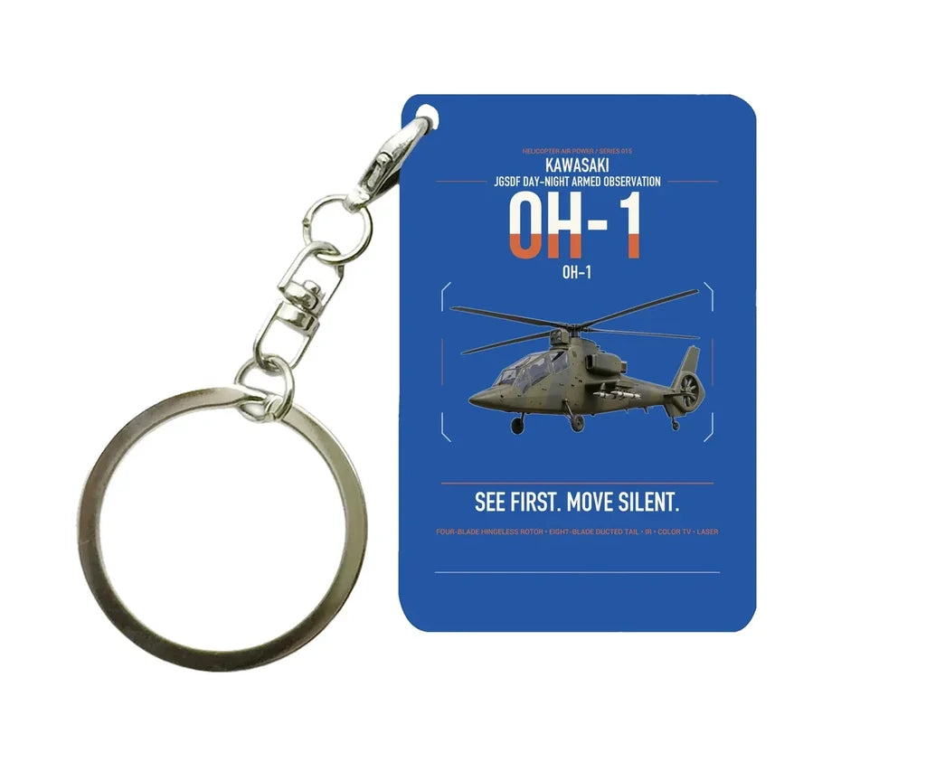 Kawasaki OH-1 design on blue designed key chain, double-side print