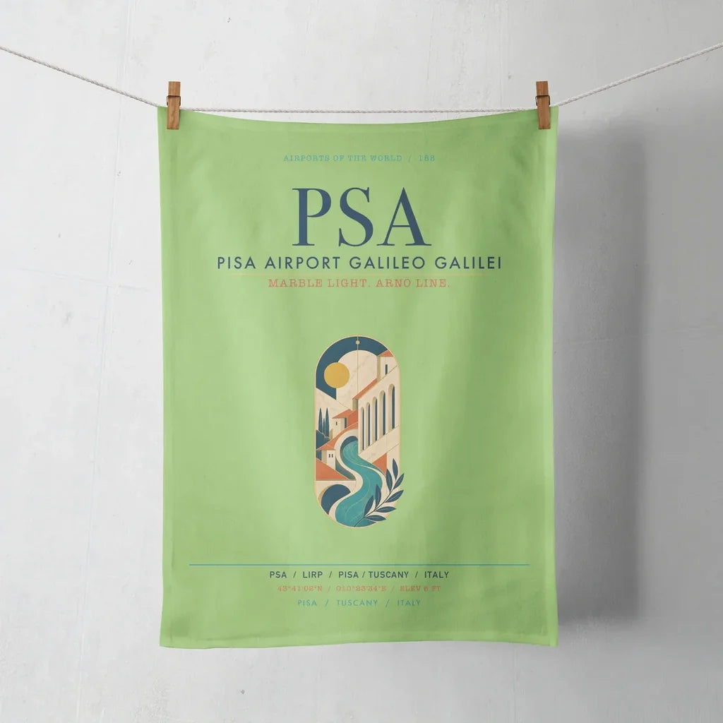 Pisa Airport Galileo Galilei (PSA) design on light green towel