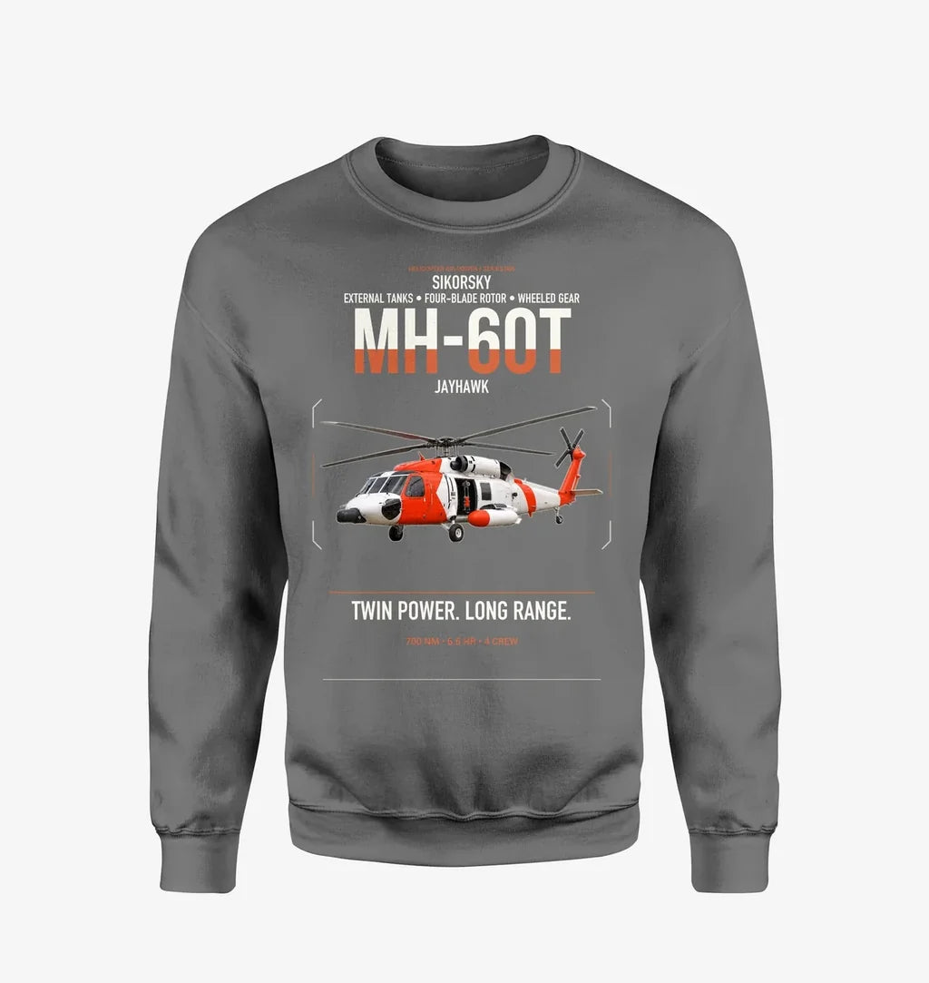 Sikorsky MH-60T Jayhawk design on gray sweatshirt