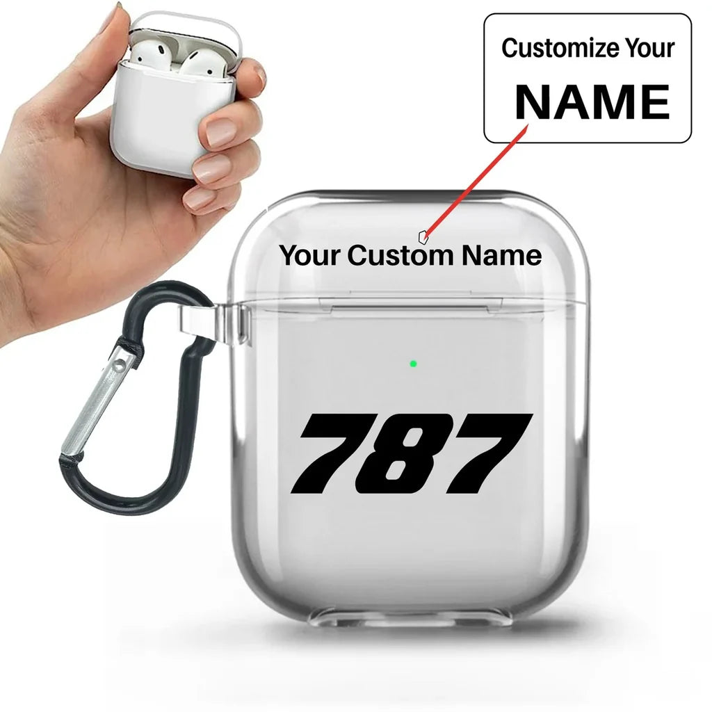 Boeing 787 Flat Text AirPods transparent case - With Buckle +Name