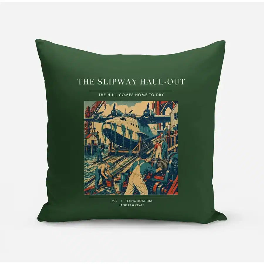 VINTAGE G4440 - The Slipway Haul-Out - Designed Pillows design on darkgreen