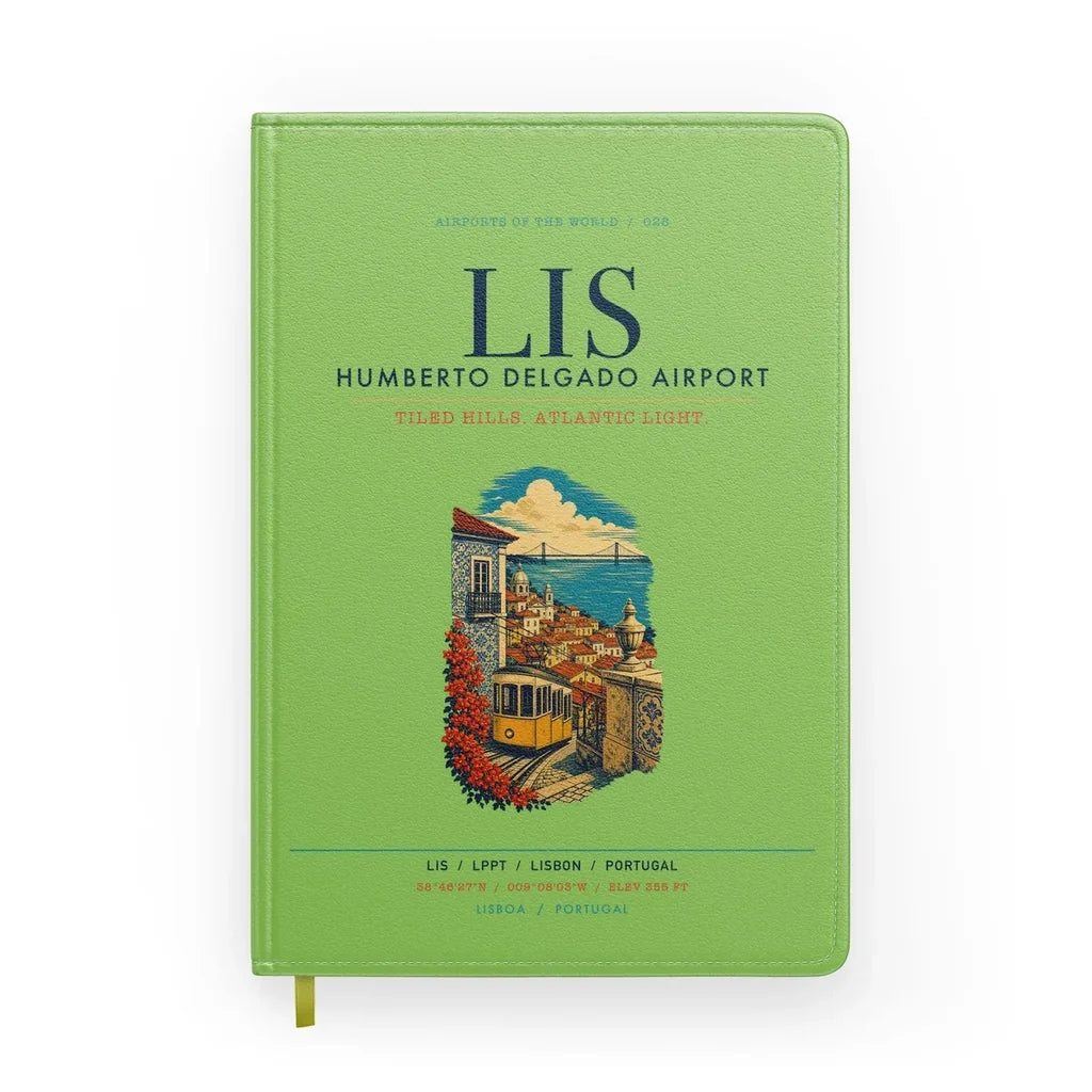 Lisbon Humberto Delgado Airport (LIS) design on light green notebook