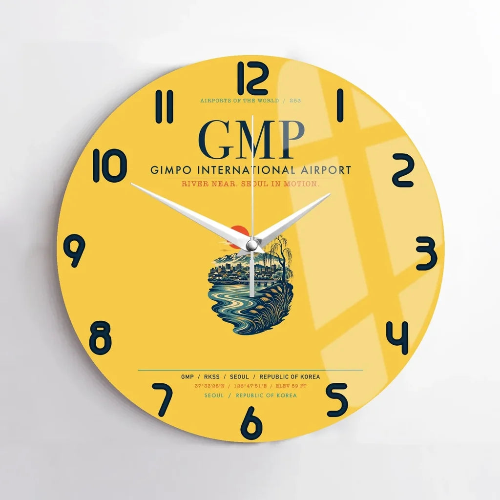 Gimpo International Airport (GMP) design on yellow no frame wall clock