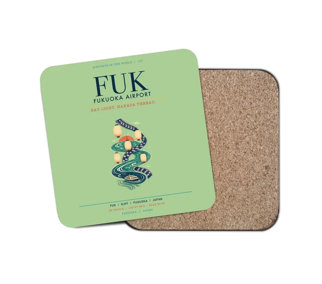 Fukuoka Airport (FUK) design on light green 1 piece coaster