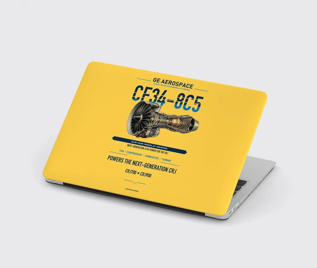 CF34-8C5 design on yellow MacBook case