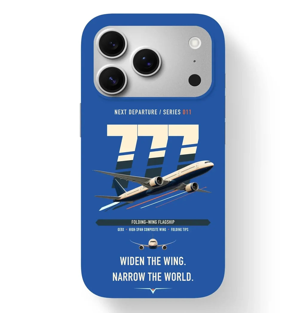 Boeing 777-9 design on blue magsafe iphone case