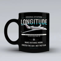 Thumbnail for Cessna Citation Longitude design on black ceramic mug, double-side print