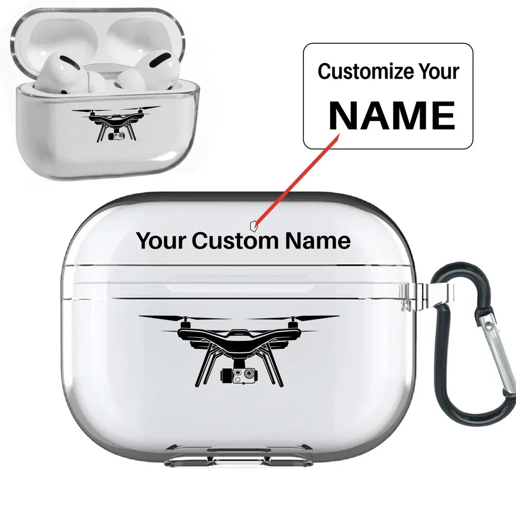 Drone Silhouette AirPods Pro transparent case - With Buckle +Name