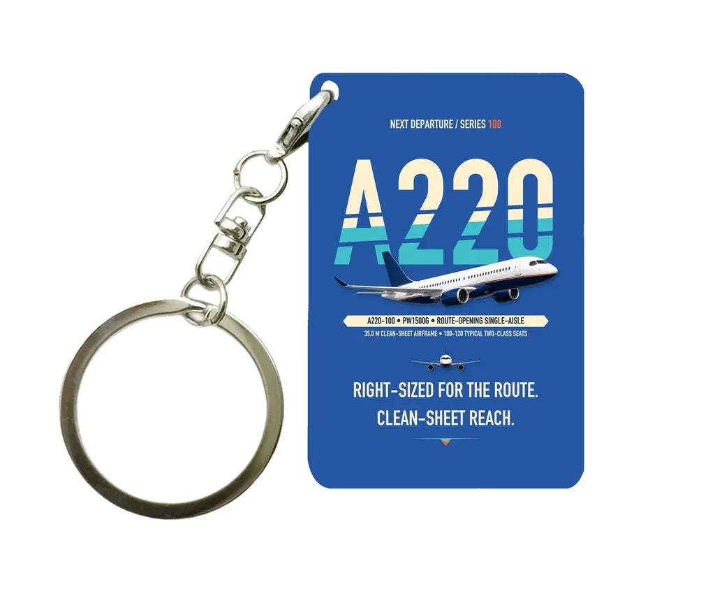Airbus A220-100 Key Chain design on blue key chain