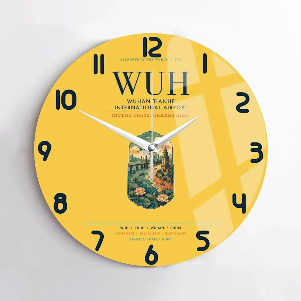Wuhan Tianhe International Airport (WUH) design on yellow no frame wall clock