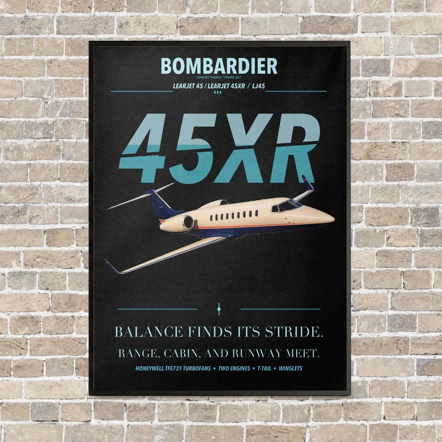 Bombardier Learjet 45XR vertical canvas print - framed - black background