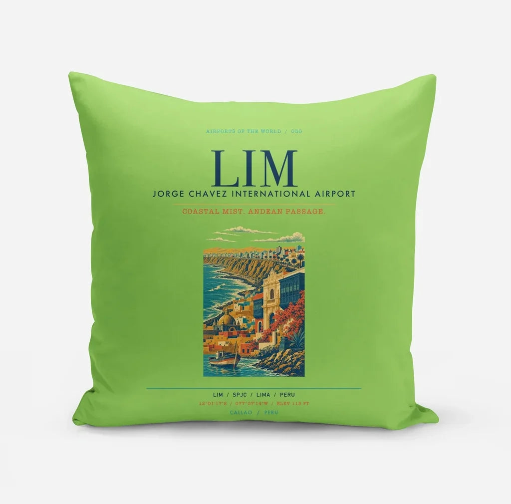 Lima Jorge Chavez International Airport (LIM) design on light green pillow