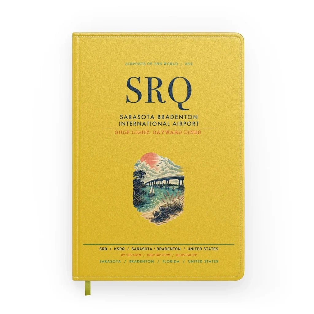 Sarasota Bradenton International Airport (SRQ) design on yellow notebook