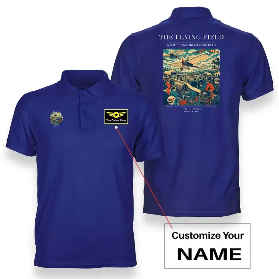 VINTAGE G4001 - The Flying Field - Double-Side Polo T-Shirt design on blue+name