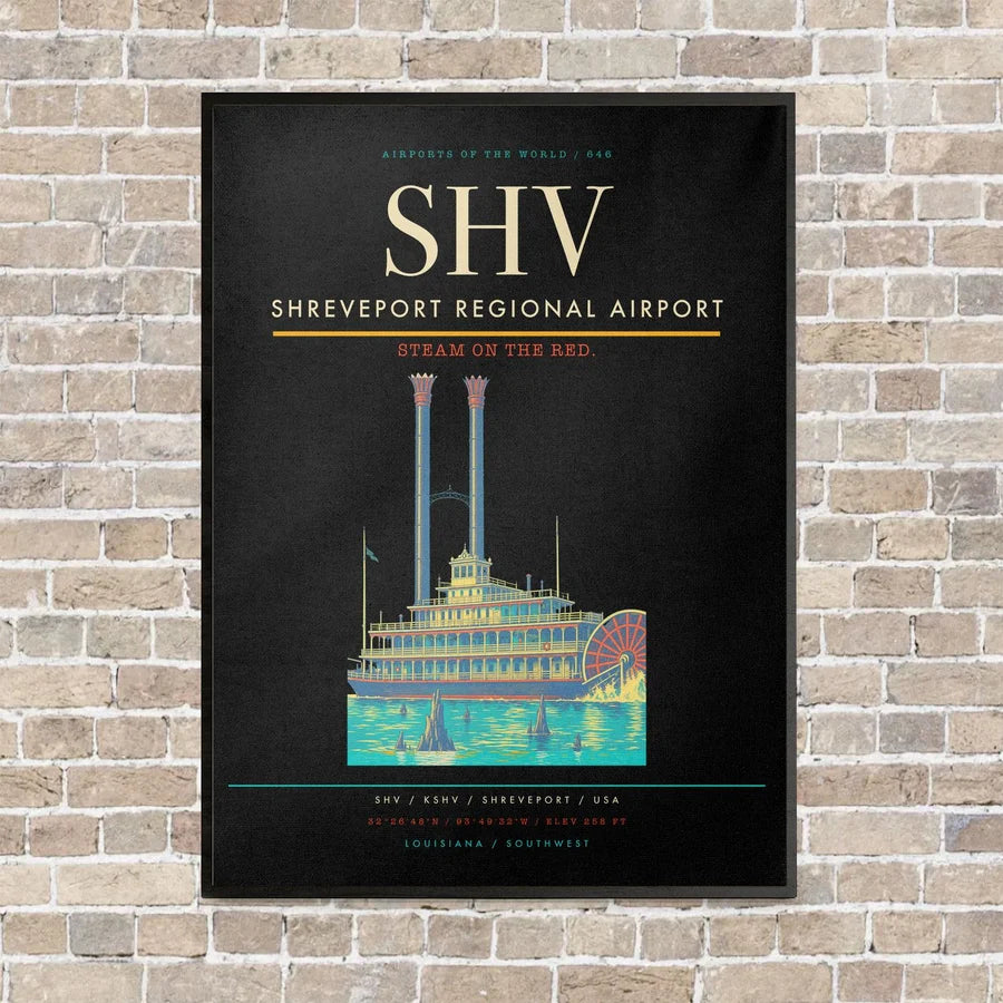 Shreveport Regional Airport SHV vertical canvas print - framed - black background
