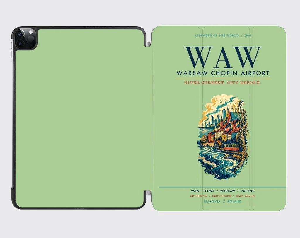 Warsaw Chopin Airport (WAW) design on light green ipad tablet case