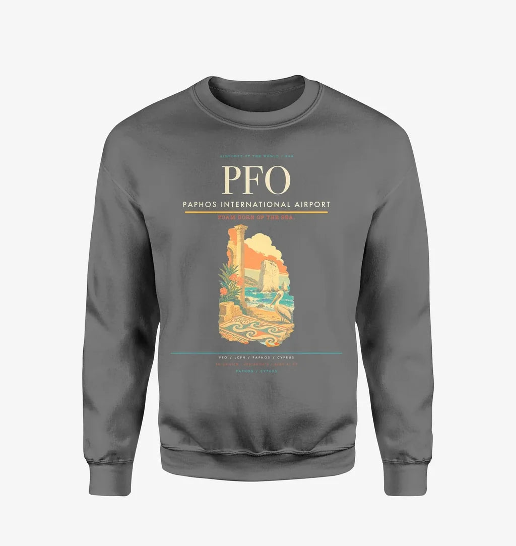 Paphos International Airport (PFO) design on gray sweatshirt