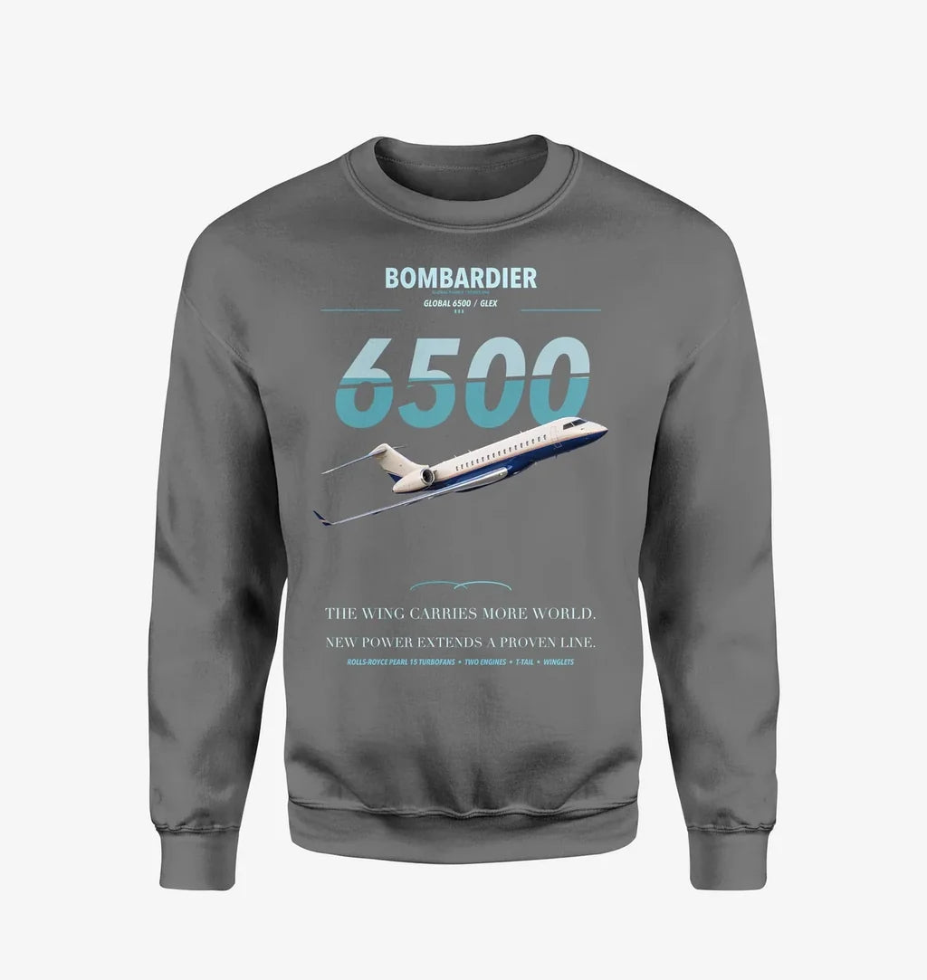 Bombardier Global 6500 design on gray sweatshirt
