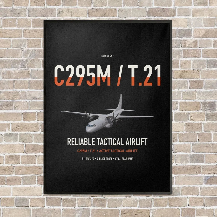 Airbus C295M T.21 vertical canvas print - framed - black background