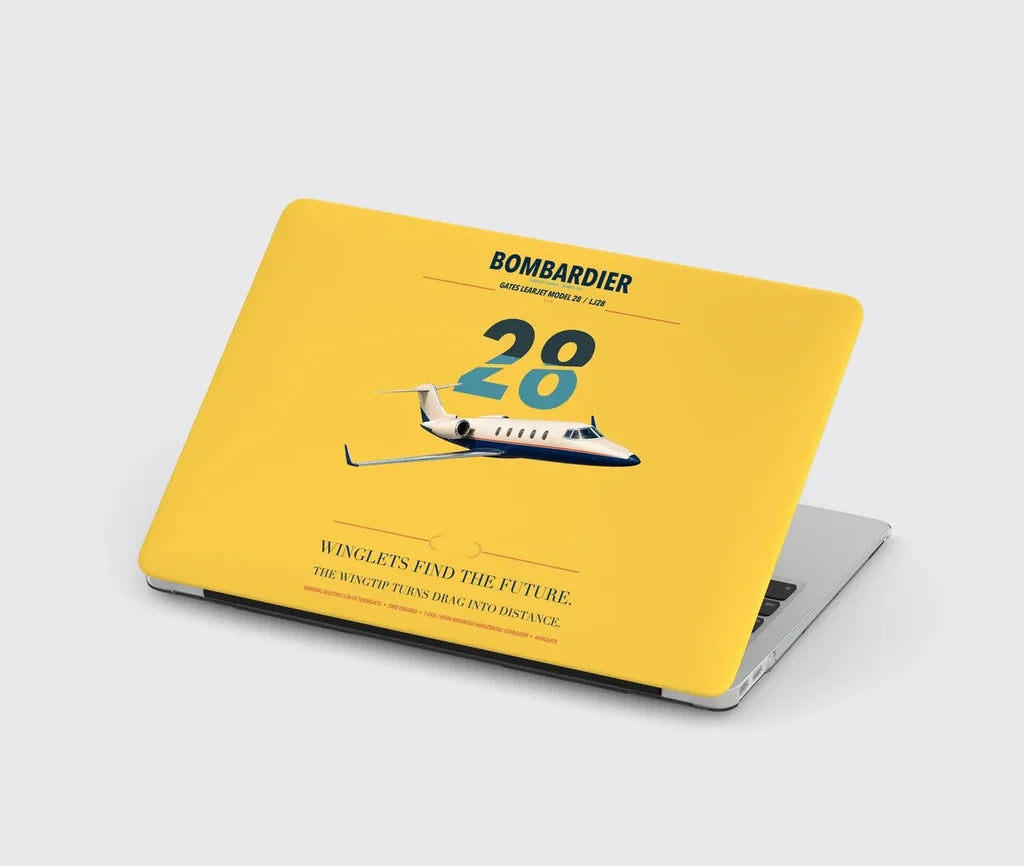 Bombardier Learjet 28 design on yellow MacBook case
