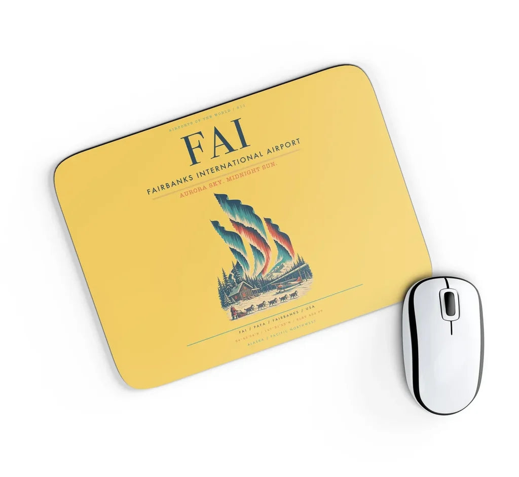 Fairbanks International Airport (FAI) design on yellow rectangle mouse pad