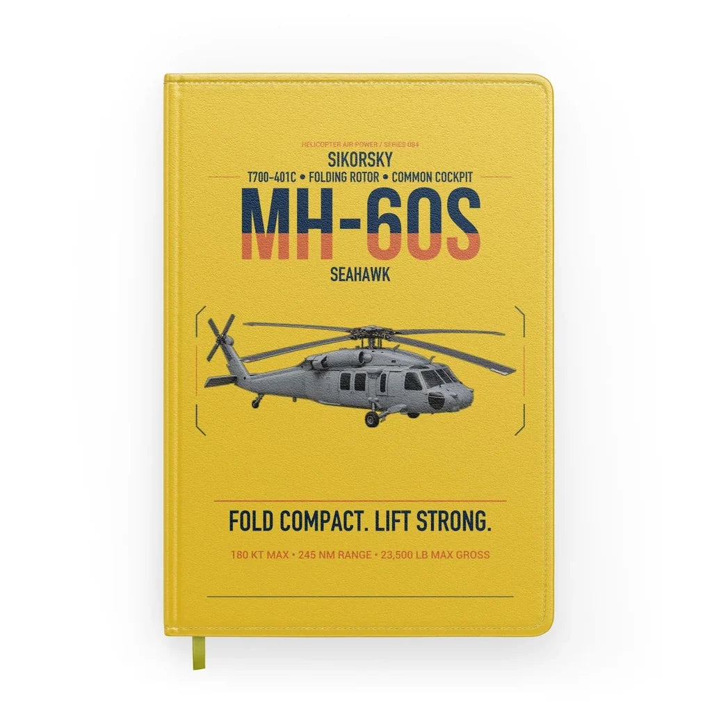 Sikorsky MH-60S Seahawk design on yellow notebook
