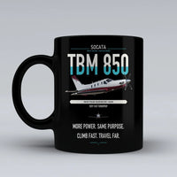 Thumbnail for Socata TBM 850 design on black ceramic mug, double-side print