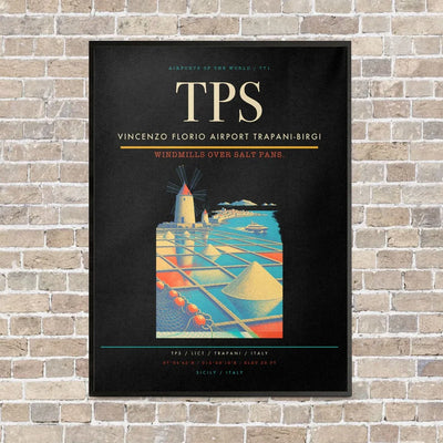 Vincenzo Florio Airport Trapani-Birgi TPS vertical canvas print - framed - black background