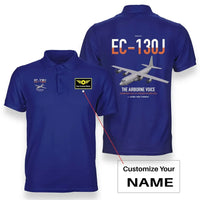 Thumbnail for EC-130J Commando Solo III design on blue+name double-side polo t-shirt, double-side print
