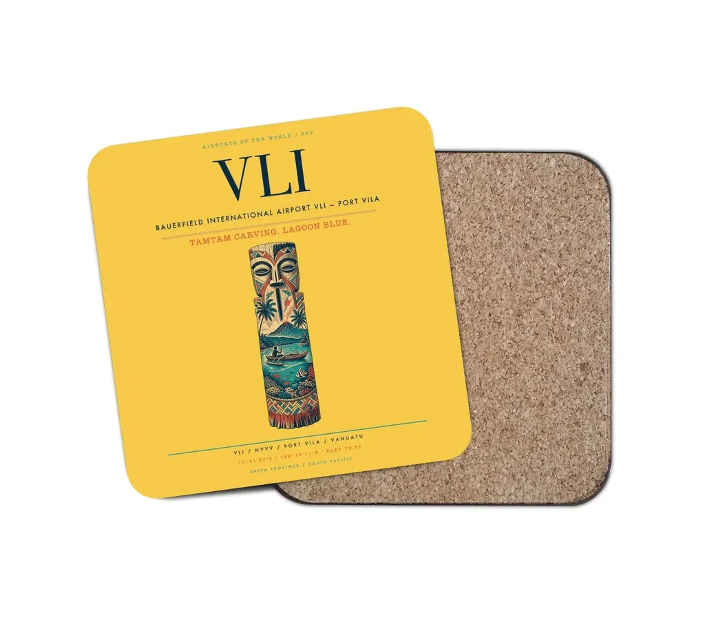 Bauerfield International Airport (VLI) design on yellow 1 piece coaster