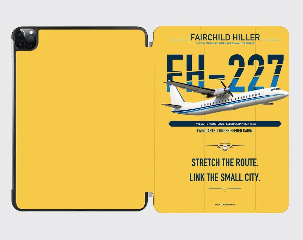 Fairchild Hiller FH-227B design on yellow ipad tablet case