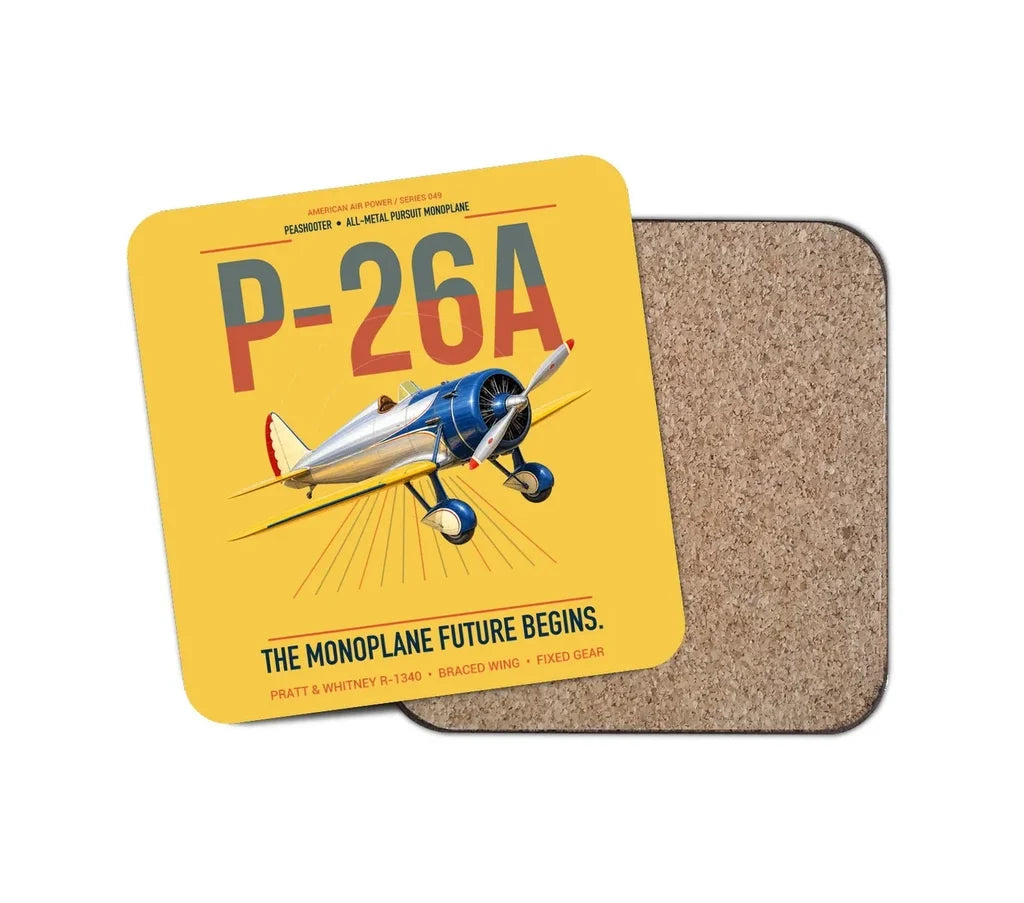 Boeing P-26A Peashooter design on yellow 1 piece coaster