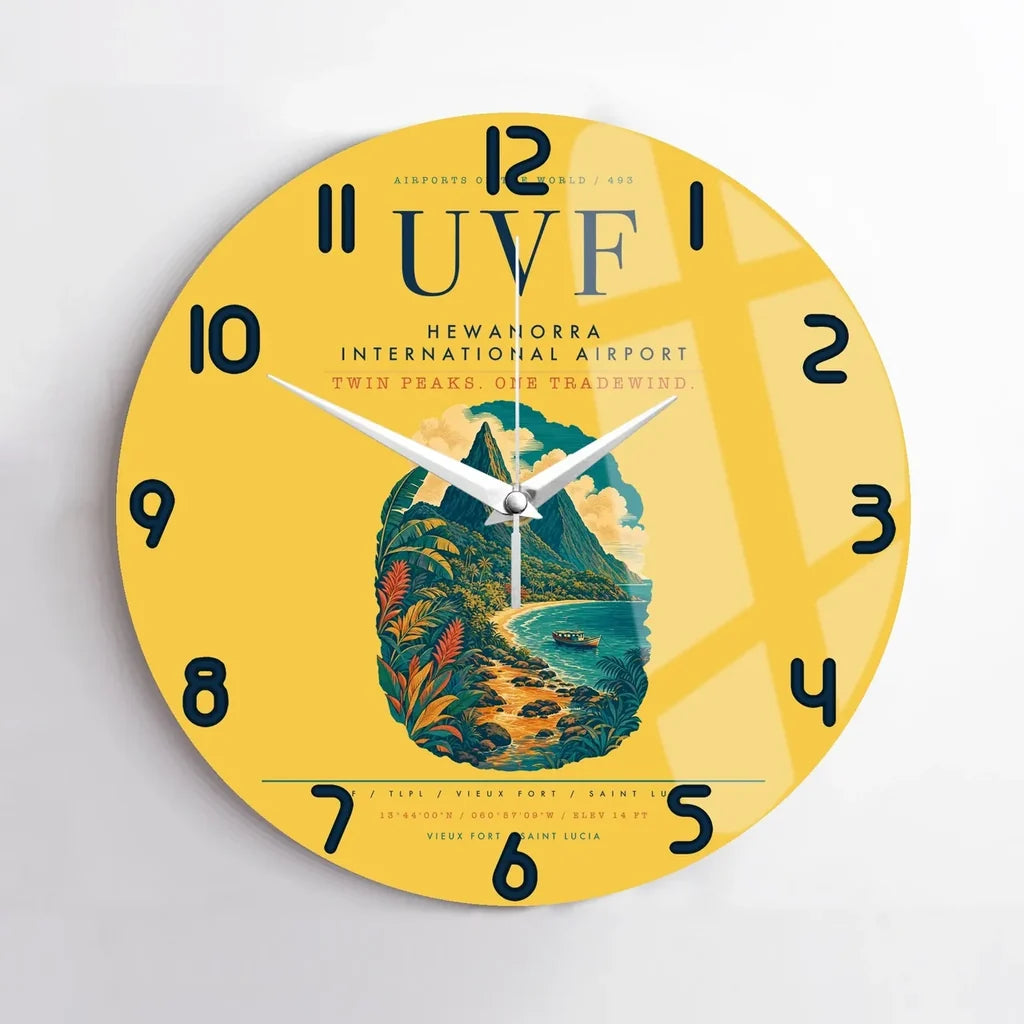 Hewanorra International Airport (UVF) design on yellow no frame wall clock