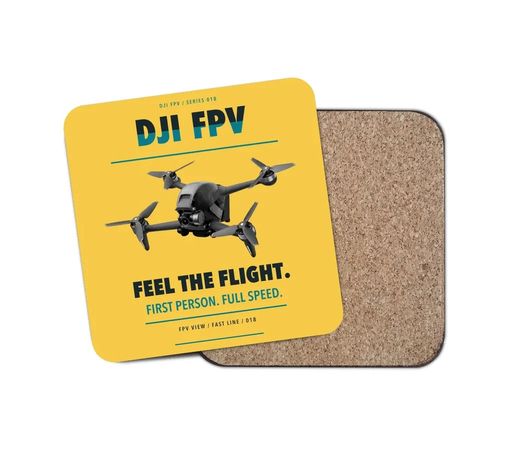 DJI FPV design on yellow 1 piece coaster
