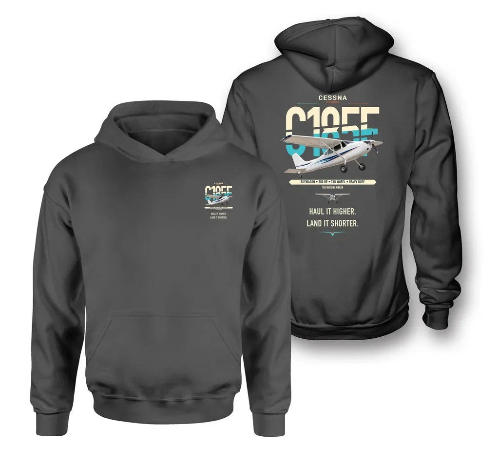 Cessna A185F Skywagon design on dark gray double-side hoodie, double-side print