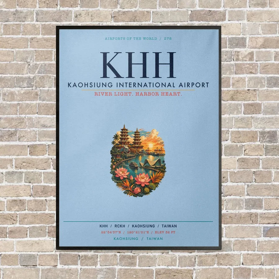 Kaohsiung International Airport KHH vertical canvas print - framed - light blue background
