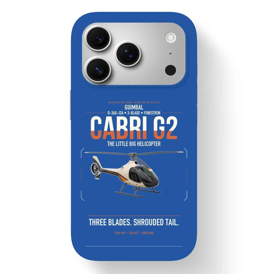 Guimbal Cabri G2 design on blue magsafe iphone case, for iPhone 17 Pro