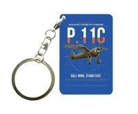 Thumbnail for PZL P.11c design on blue designed key chain, double-side print