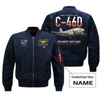 Thumbnail for C-46D Commando design on blue+name bomber jacket, double-side print
