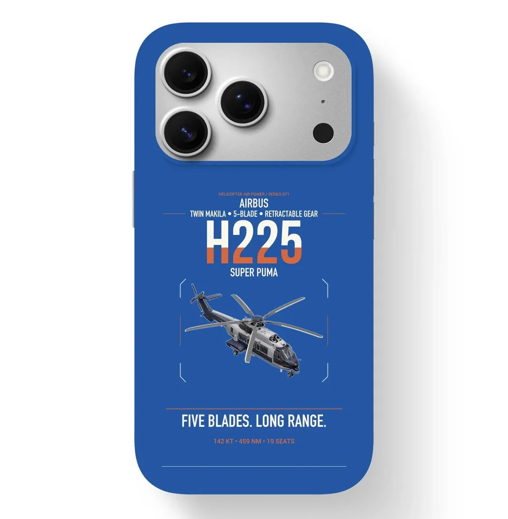 Airbus H225 design on blue magsafe iphone case, for iPhone 17 Pro